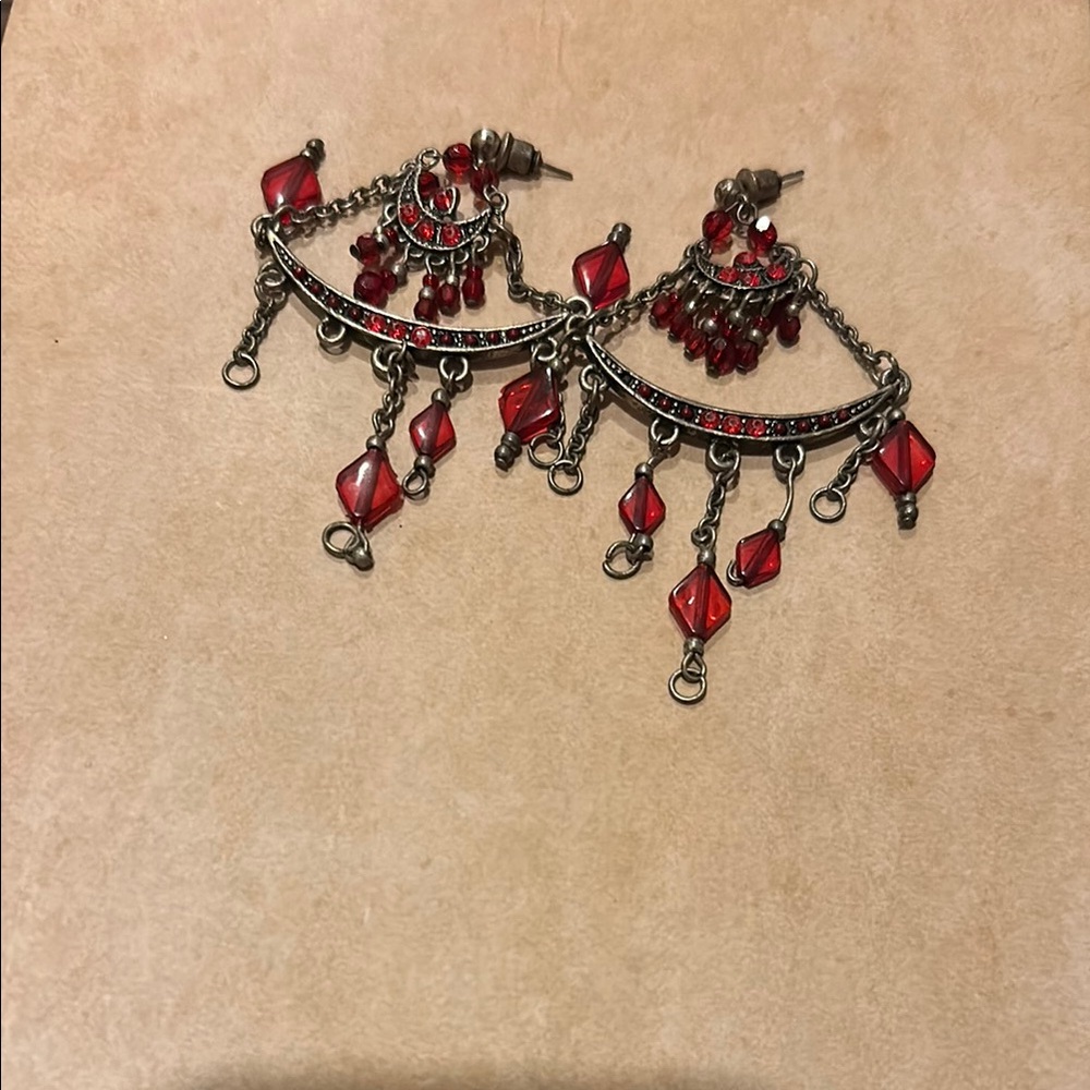 Sterling silver Red Chandelier Earrings